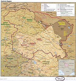 A map showing Pakistan-administered Gilgit-Baltistan shaded in sage-green colour in the disputed Kashmir region[1]