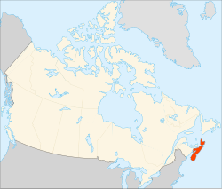 Peta Kanada dengan Nova Scotia digelapkan.