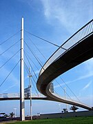 Les Glòries footbridge, a cable-stayed Y shaped structure that was moved from Les Glòries circus to its new location over ronda litoral near Fòrum in Barcelona, Barcelonès.