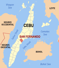 Mapa de Cebu con San Fernando resaltado