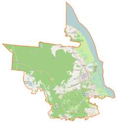 Mapa konturowa gminy Police, po prawej nieco na dole znajduje się punkt z opisem „Raduń”