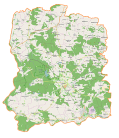 Mapa konturowa powiatu wołowskiego, na dole po prawej znajduje się punkt z opisem „Radecz”