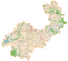 Mapa konturowa powiatu wrocławskiego, na dole nieco na lewo znajduje się punkt z opisem „Nasławice”