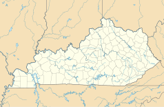 Mapa konturowa Kentucky, blisko centrum na lewo znajduje się punkt z opisem „Hawesville”