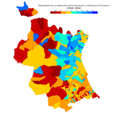 Crecimiento de población por municipio (2008-2018)