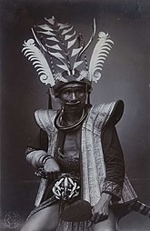 Studio portrait of a man dressed as a warrior