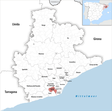 Die Lage des Gerichtsbezirk Sant Boi de Llobregat in der Provinz Barcelona