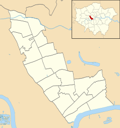 Mapa konturowa gminy Kensington and Chelsea, blisko centrum po prawej na dole znajduje się punkt z opisem „Muzeum Historii Naturalnej w Londynie”