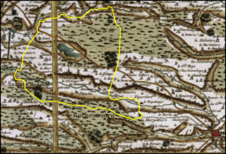 Extrait de la carte de Cassini montrant les paroisses du Pin et de Rochementru.