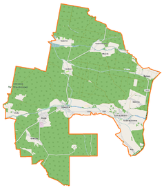 Mapa konturowa gminy Murów, w centrum znajduje się punkt z opisem „Morcinek”