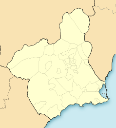 Mapa konturowa Murcji, blisko centrum na dole znajduje się punkt z opisem „Aledo”