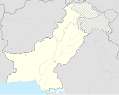 Mapa konturowa Pakistanu, blisko centrum na prawo u góry znajduje się punkt z opisem „miejsce bitwy”