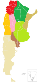 Die geographischen Regionen Argentiniens ﻿Cuyo ﻿Nordwest-Argentinien ﻿Argentinischer Chaco ﻿Mesopotamia ﻿Sierras Pampeanas ﻿Pampa húmeda ﻿Pampa seca ﻿Argentinisches Patagonien