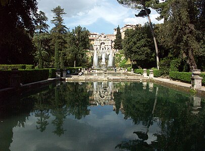 The Fountain of Neptune across the fish ponds