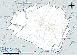 Carte en couleur présentant le réseau hydrographique de la commune