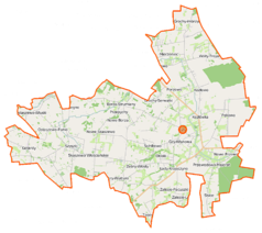 Mapa konturowa gminy Gzy, po prawej znajduje się punkt z opisem „Pękowo”