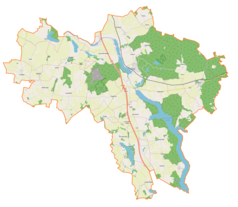 Mapa konturowa gminy Małdyty, po prawej znajduje się punkt z opisem „Dobrocin”