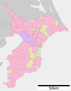 Mapa konturowa Chiby, w centrum znajduje się punkt z opisem „Chōnan”