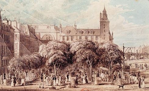 Le marché de plein air en 1829 (Frederick Nash).