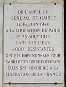 Plaque commémorative à l'emplacement de la Roquette.