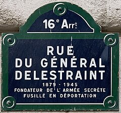 Plaque de la rue du Général-Delestraint (Paris).