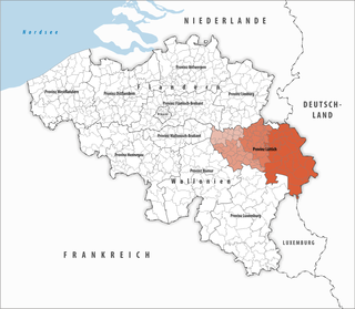 Lage der Provinz Lüttich innerhalb Belgiens hervorgehoben