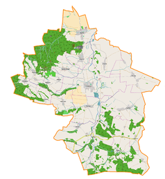 Mapa konturowa gminy Przeworno, po lewej znajduje się punkt z opisem „Ostrężna”