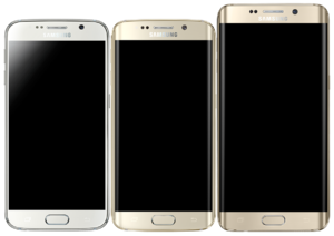 Von links nach rechts: Samsung Galaxy S6 (Pearl White), Samsung Galaxy S6 Edge (Platinum Gold) und Samsung Galaxy S6 Edge+ (Platinum Gold)