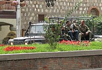 Georgian conscripts in Tbilisi after retreating from Gori