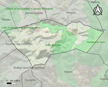 Carte des ZNIEFF de type 1 sur la commune.