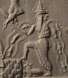 Detail of Enki from the Adda Seal, an ancient Akkadian cylinder seal dating to circa 2300 BC