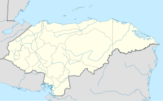 Mapa konturowa Hondurasu, blisko centrum po lewej na dole znajduje się punkt z opisem „Estadio Nacional Chelato Uclés”