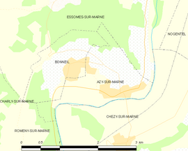 Mapa obce Azy-sur-Marne