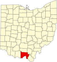 Map of Ohajo highlighting Scioto County