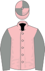 Pink, grey sleeves, pink and grey quartered cap