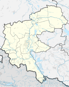 Mapa konturowa powiatu raciborskiego, po lewej nieco u góry znajduje się punkt z opisem „Szonowice”