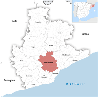 Die Lage der Comarca Vallès Occidental in der Provinz Barcelona