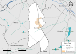 Carte en couleur présentantle réseau hydrographique de la commune