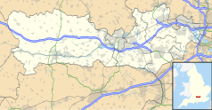 Mapa konturowa Berkshire, po prawej znajduje się punkt z opisem „Bracknell”