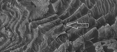 Fault in Crommelin Crater, as seen by HiRISE under HiWish program