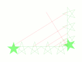 五芒星に現れる線分の組み合わせから様々な規模での黄金比が生じることを平行線で表した図。