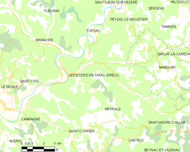 Mapa obce Les Eyzies-de-Tayac-Sireuil