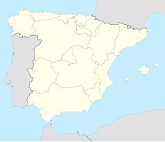Mapa konturowa Hiszpanii, w centrum znajduje się punkt z opisem „Hiszpańska Biblioteka Narodowa”