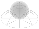 A stereographic projection from the north pole onto a plane below the sphere.