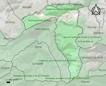 Carte des ZNIEFF de type 1 sur la commune.