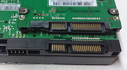 SATA connectors on 2.5 and 3.5-inch hard drives, with data pins on the left and power pins on the right. The two different pin lengths ensure a specific mating order; the longer lengths are ground pins and make contact first. (The cable side has similar variations to achieve three levels of mating order.)