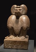 Baboon figurine; 1390–1352 BC; quartzite; 68.5 × 38.5 × 45 cm, 180 kg (estimated); British Museum