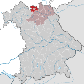 Landkreis Coburgs läge (mörkrött) i Bayern