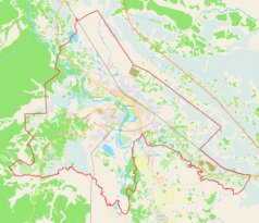 Mapa konturowa Birobidżanu, w centrum znajduje się punkt z opisem „Birobidżan”