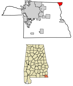 Location of Columbia in Houston County, Alabama.